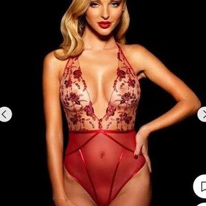 Honey Birdette Red Floral Lace Bodysuit NWT!